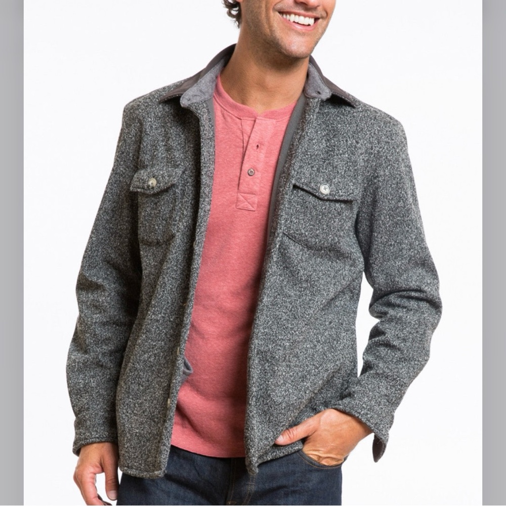 Marine Layer Gray Wool-Blend Shirt Jacket with Pink Henley Layer